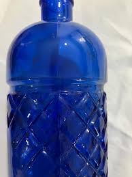 Vtg Colbolt Blue Bottle Vase Diamond Design at Center of ...