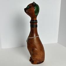 Vintage Leather Wrapped Green Glass Cat Decanter Vittorio ...