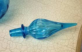 Vintage XL Aqua Blue Glass Genie Bottle Stopper Decanter ...