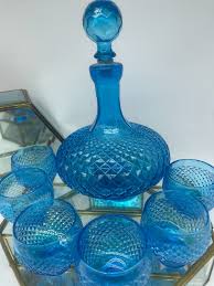 1960s MCM Blue Glass Empoli Italian Diamond Cut Decanter ...