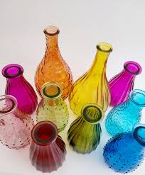 COLORED GLASS BUD Vase Bottle Red Orange Hot Pink Blush Pink ...