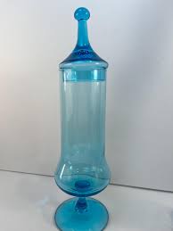 Vintage Empoli Blue Glass Apothecary Jar With Circus Tent Lid - Etsy Israel