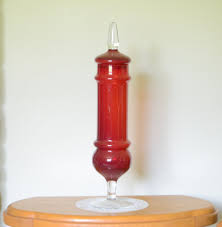 Red Apothecary Jar HUGE Glass Candy Dish Old Fashioned Cherry Ruby Red Clear Applied Finial and Pedestal Base 22 3/4" Tall Vintage - Etsy