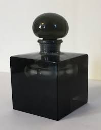 Antique Black Glass Crystal Perfume Bottle Square Shape Art ...