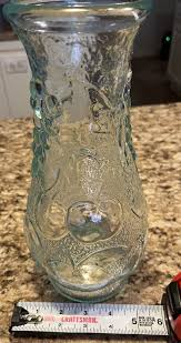 Vintage Italian Green Clear Glass Vase Fruit Embossed 11 ...