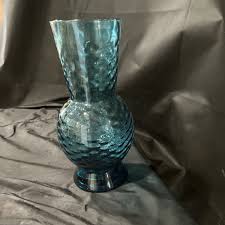 empoli glass italian mid century teal block optic 10 in vase ...