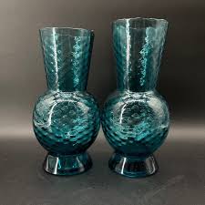 Pair of Vintage Murano Glass Vases / Blue Murano Vases ...