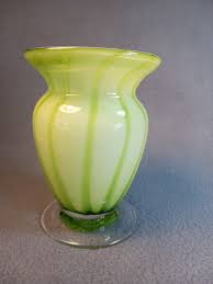 Vtg Art Glass Vase White Clad Ribbed Striped Celadon Green Footed | eBay