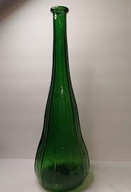Vintage Emerald Green Glass Ribbed Tall Neck Bubble Vase 15 ...