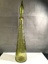 Vintage- Empoli, Olive Green, Glass Genie Bottle "Wax/Bamboo ...