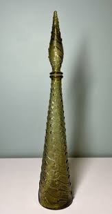 Vintage Empoli Italy Wave Genie Olive Green Bottle Decanter ...