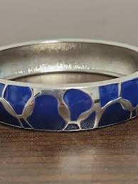 Vintage Silver Tone Blue Giraffe Pattern Enamel Clamper ...