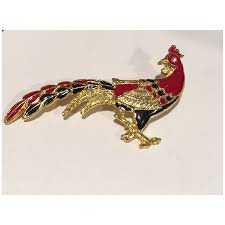 Vintage | Jewelry | Vintage Black Red Enamel Peacock Brooch Pin | Poshmark