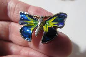 VINTAGE 1980's 1 1/2" pin broach brooch blue & yellow BUTTERFLY | eBay
