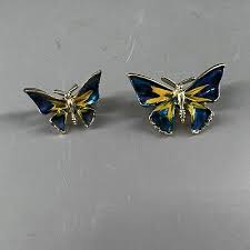 Vintage Blue & Yellow Enameled Butterfly Scatter Pins Brooches Gold Tone Set 2 | eBay