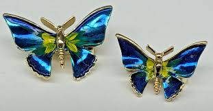 Vintage Lot of 2 Butterfly Pins, Blue and Yellow, Hand Painted | eBay