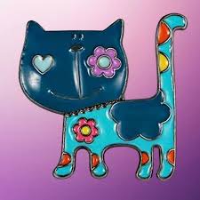 Adorable Cat with colorful design. Enamel on alloy metal ...