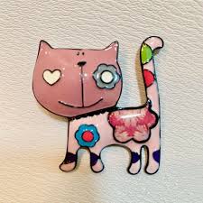 Colorful Pink Enamel Cat Brooch Pin | eBay