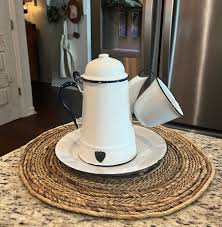 Vintage 1930's Poland Enamelware Coffee Pot, Plate and Cup, Cobalt Blue and White Enamel Set, Beautiful Farmhouse Decor - Etsy Canada