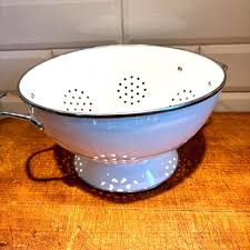 Vintage White Enamel Colander: Large Farmhouse Kitchen ...