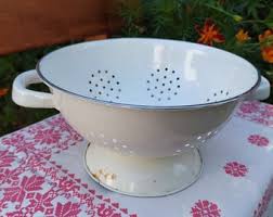 Vintage Enamel Strainer - White Enamel Colander - Enamel ...