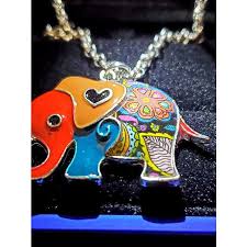 Handpainted Enamel Elephant Necklace - Orange Ears, Red ...