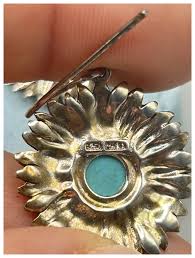 Sterling Silver & Turquoise Sunflower Sunburst Earrings Pierced . For Sale at Ruby Lane