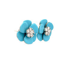 64 Diamond & Turquoise Flower Earrings in 14k – Filigree Jewelers