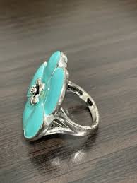 Premier Designs Silver Plate Turquoise Aqua Enamel Flower Statement Ring | eBay