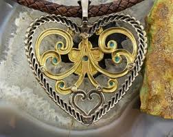 Carolyn Pollack Southwestern Style Sterling Silver & Brass Turquoise Heart Pendant for Women - Etsy