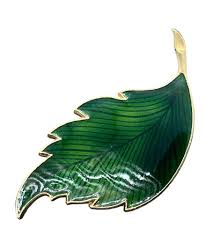 Leaf Green Enamel Vintage Gold Tone Brooch Pin | eBay