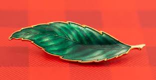 Vintage Art Nouveau Green Leaf Gold Tone Brooch - O4 - Etsy