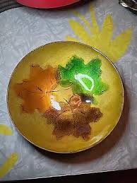 VINTAGE Enamel on Copper Bowl, AUTUM LEAF MOTIF ...