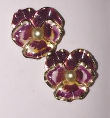 2 Enamel Pansy Brooch Scatter Pins Gold Dark Pink Vtg 3/4" x ...