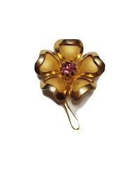 VINTAGE GOLD SHAMROCK SHAPE PINK STONE CORO BROOCH PIN ...