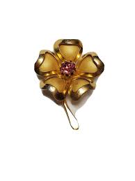 VINTAGE GOLD SHAMROCK Shape Pink Stone Coro Brooch Pin ...