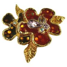 Christian Lacroix Vintage Gold Toned Enamel Flowers Brooch ...