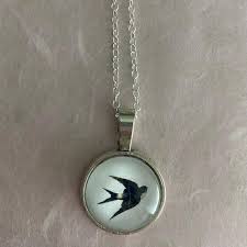 Swallow, Blue Bird With Initial B and Dove With Flowers Pendant Necklace - Etsy