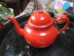 Vintage Small Orange Red Black Enamel Kettle Teapot Poland #12 | eBay
