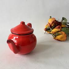 Vintage Peacock Red Enamel Very Small Tea Pot Hinged Lid Made in China - Etsy UK