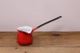 Vintage Small Turkish Red Enamel Coffee Pot / Butter Warmer ...