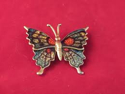 Gold Tone and Multi Color Butterfly Brooch Poly Covered | eBay