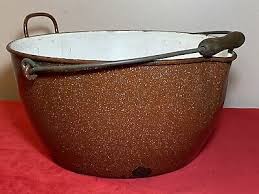 Antique Enamel Pot w/ Swing Handle, Unusual Brown Speckle Color, Pouring Handle | eBay