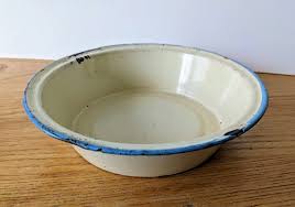 Midcentury Enamel Cream and Pale Blue Dish - Etsy Australia