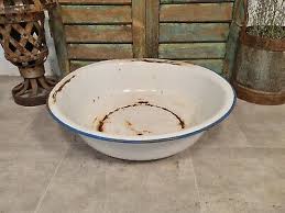 Vintage French European Large Enamel Wash Bowl Garden Planter Bird Bath | eBay