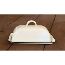 NEW Enamelware COVERED BUTTER DISH White Black Retro Vintage ...
