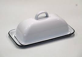 New Enamelware Butter Dish Retro Vtg Style White with Black ...