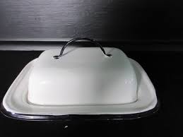 Graniteware Enamelware Butter Dish White With Black Trim ...