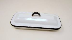 Vintage White Enamel Medical Tray With Lid Black Trim 9 Inch ...