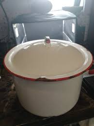 Large Vtg Red White Enamelware Pot With Lid Kitchen Camping ...